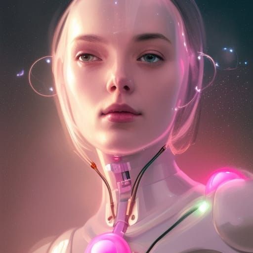 Robot Teacher Portrait with Fairy Lights in Art Nouveau Styl...