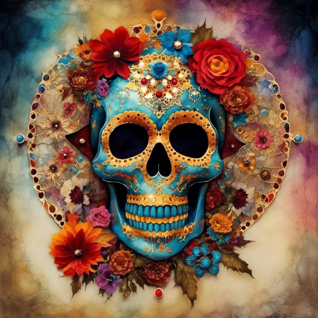 <lora:Inkscape:1.0>  Day of the dead, Sugar Skull Photogram ...