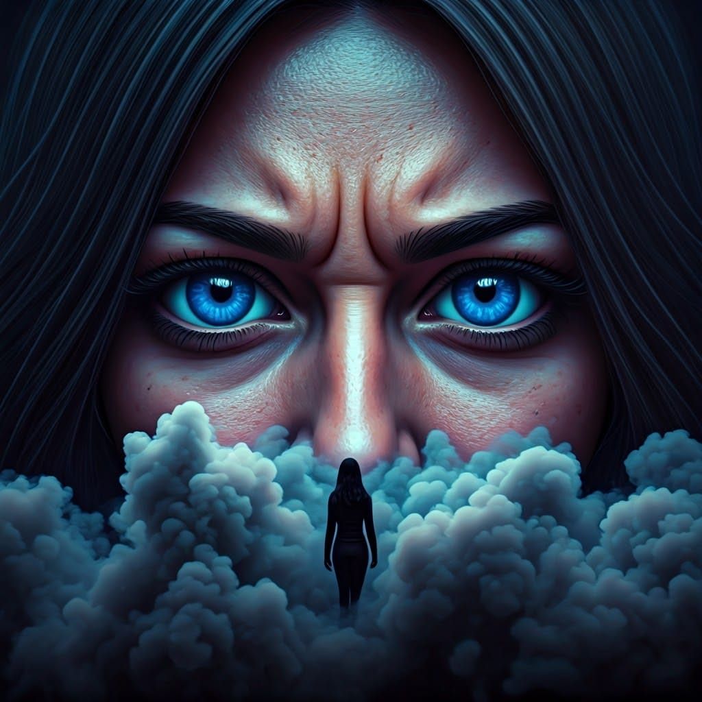 Smokey Eyes Behind Theater Mask in Surreal Digital Art