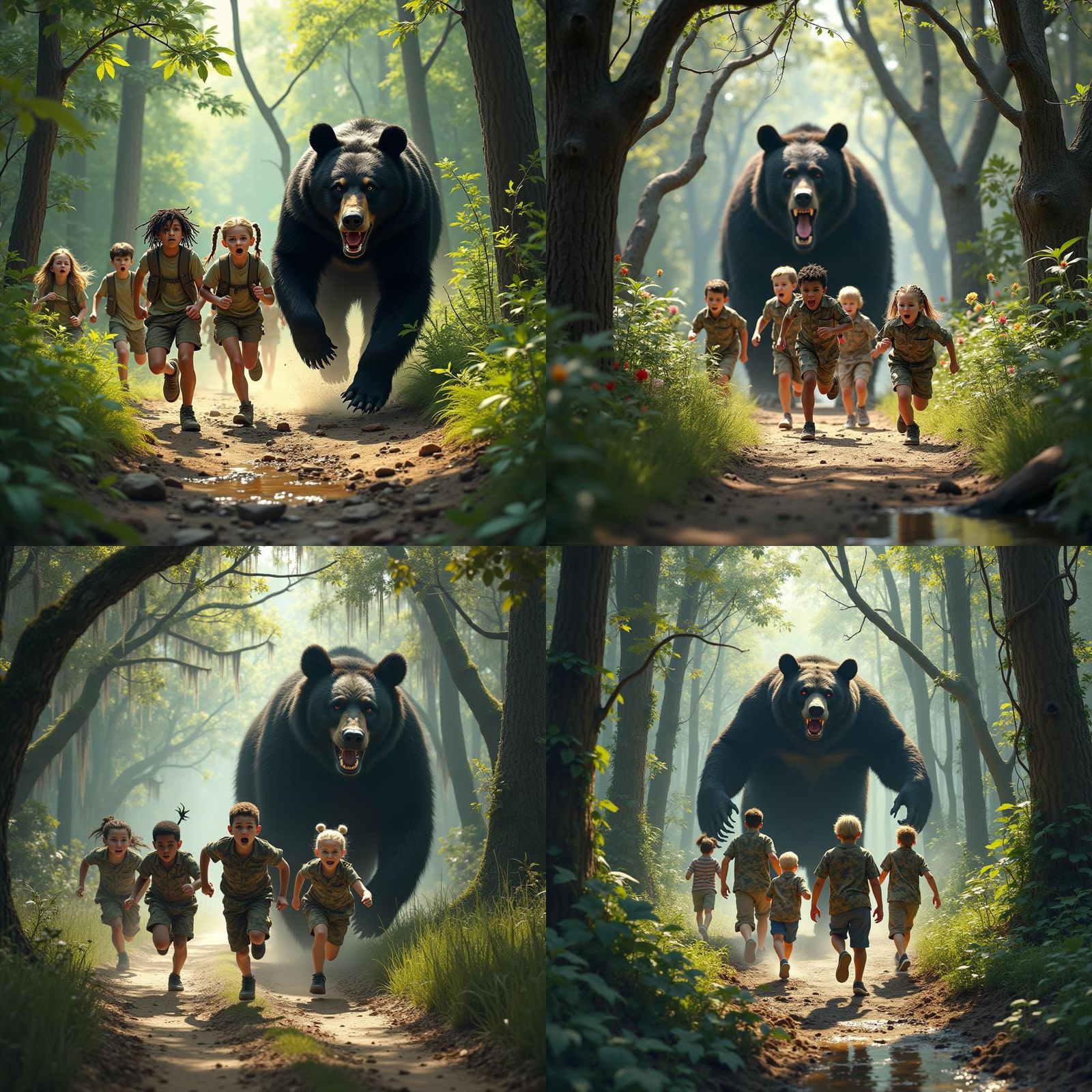 Children's Escape: Black Bear Chase in Alabama Woods