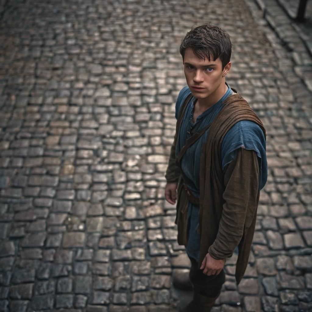 Medieval Man in Dark City Street