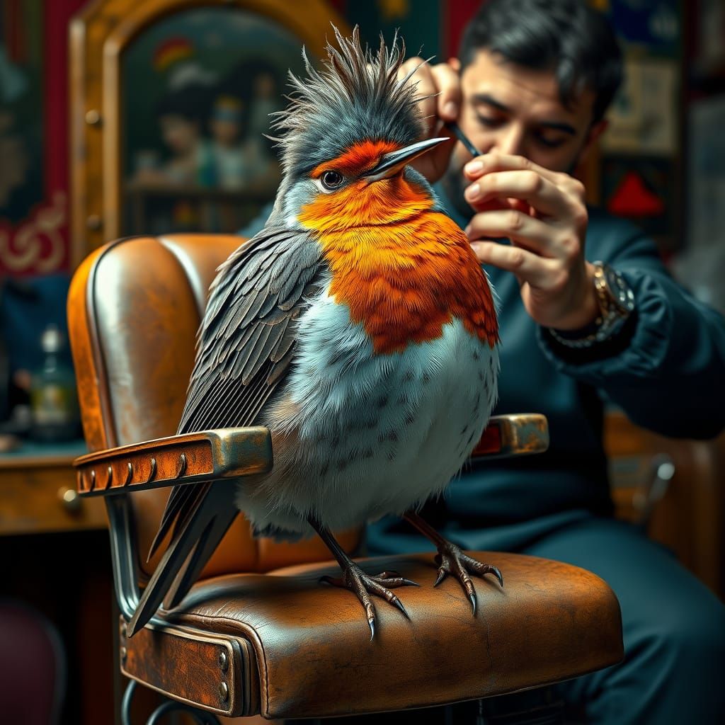 Robin Gets a Haircut: Hyperrealistic Barber Shop Scene