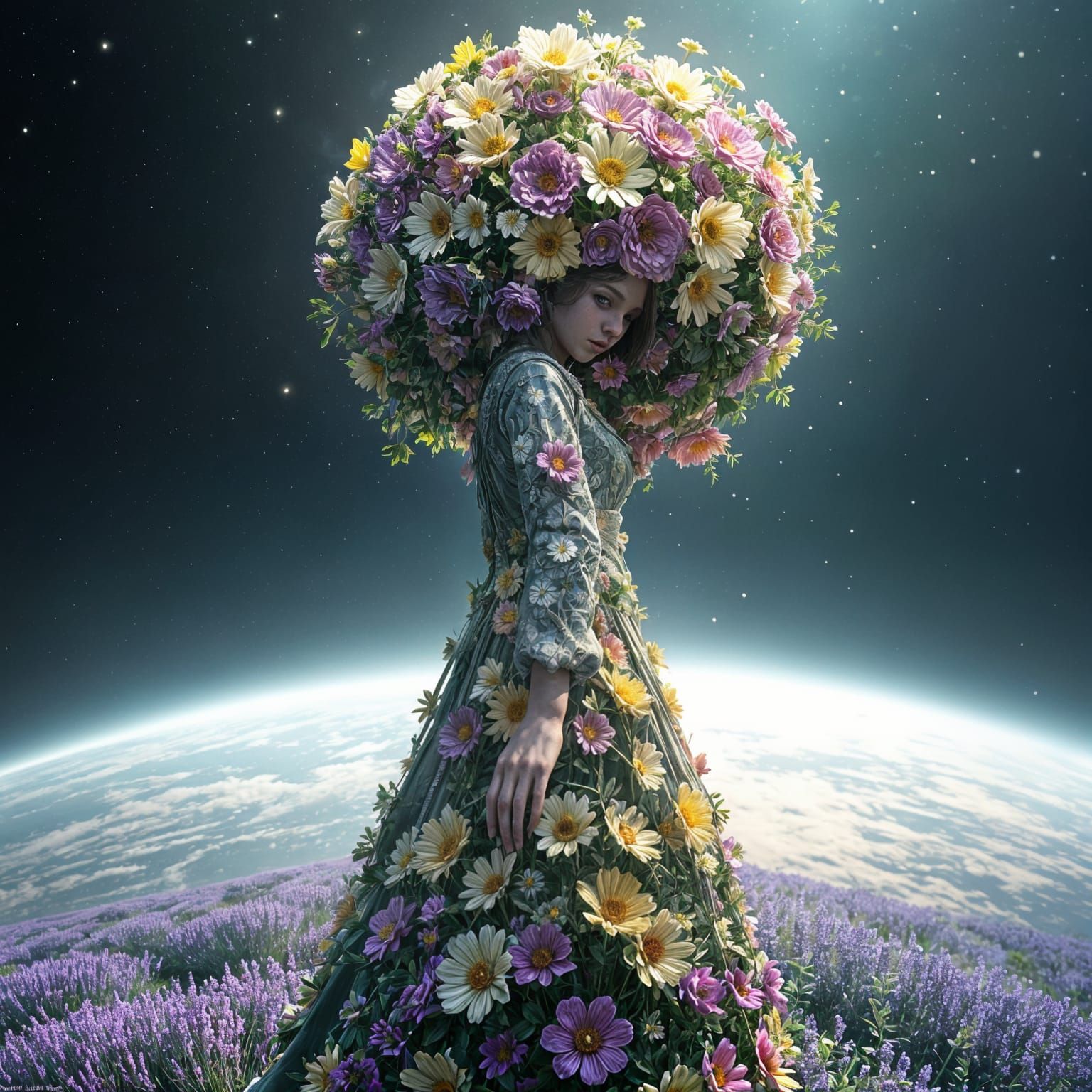 Girl in Flower Dress on Mysterious Alien World