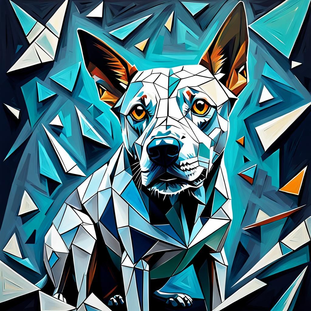 Cubist Dog Portrait in Geometric Style