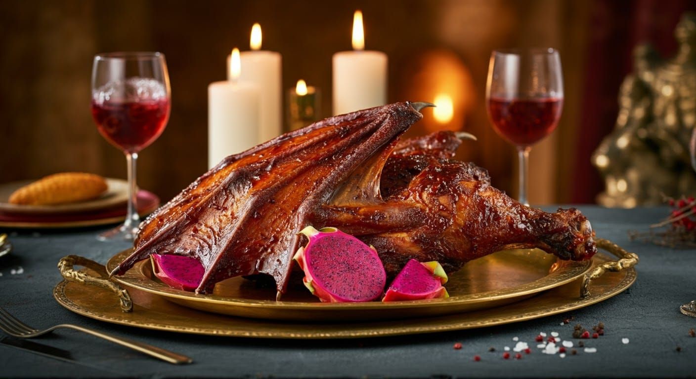 A sword and fantasy themed cookbook style image of a pit roa...