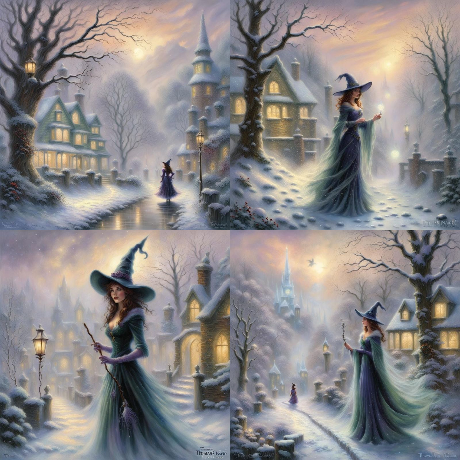Ethereal Winter Witch in a Misty Landscape