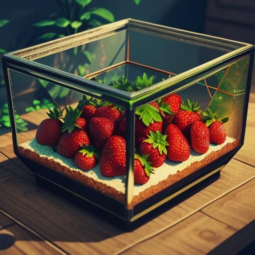 Glittery Strawberries Growing in Glass Terrarium