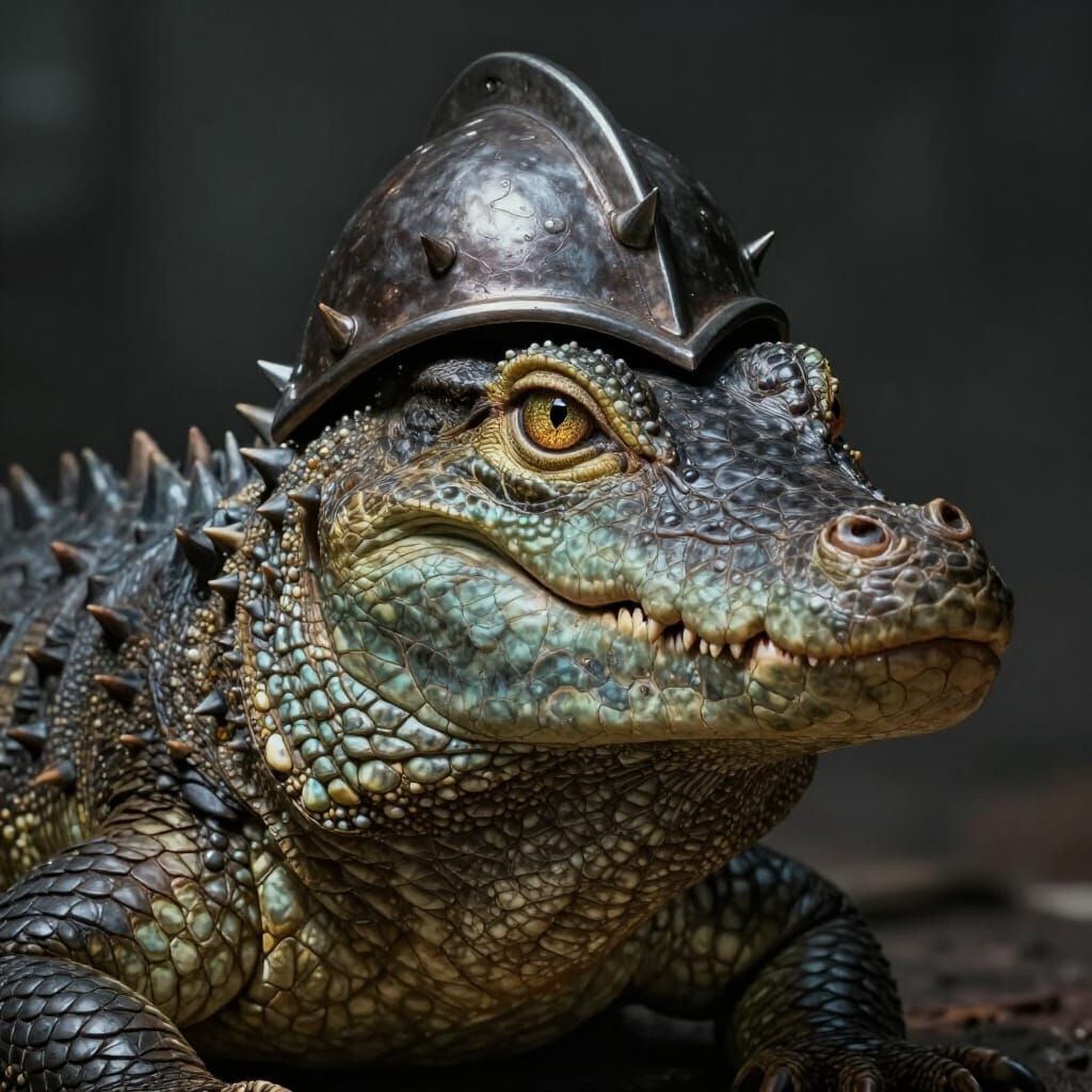 Domesticated Lizard-Crocodile Portrait in Dark Fantasy Style