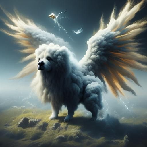 Angel Dog with Wings in Detailed Matte Painting