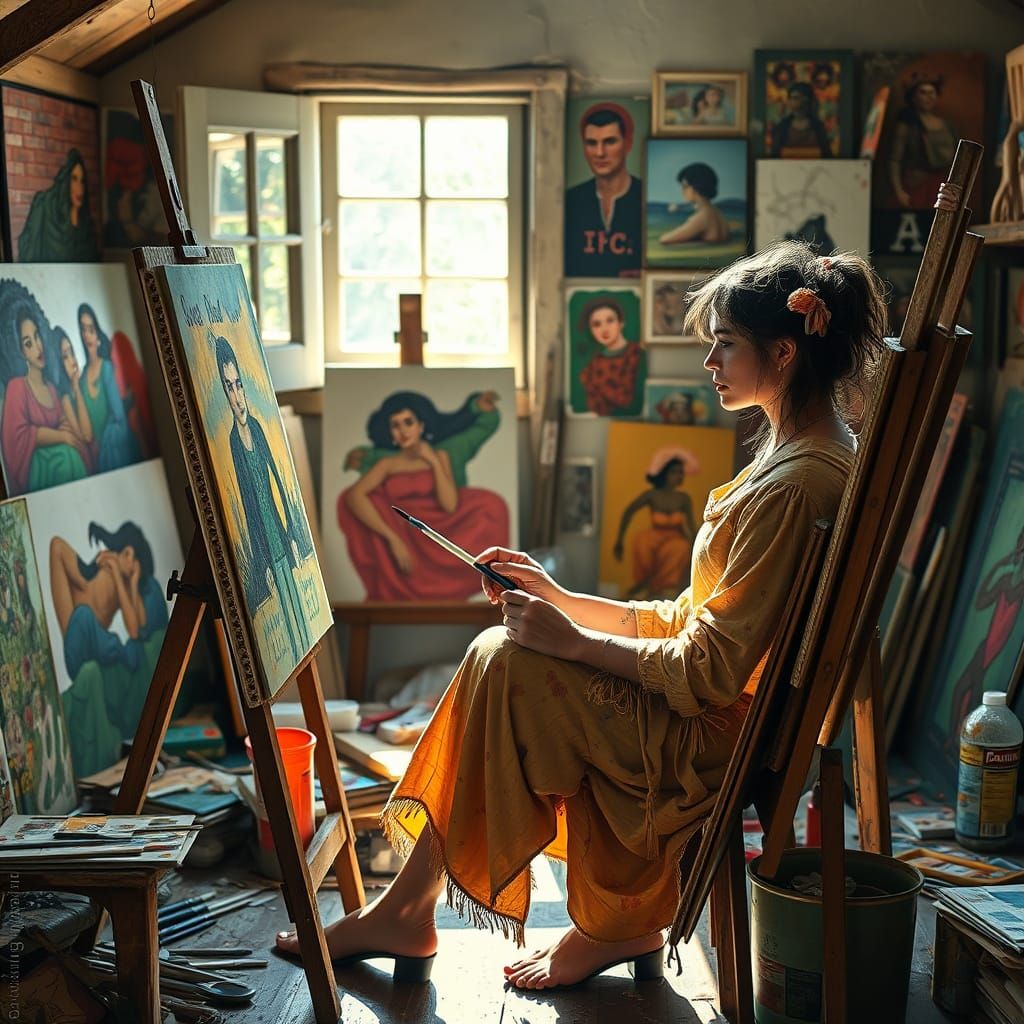 Bohemian Artist in Sunlit Cottage Studio