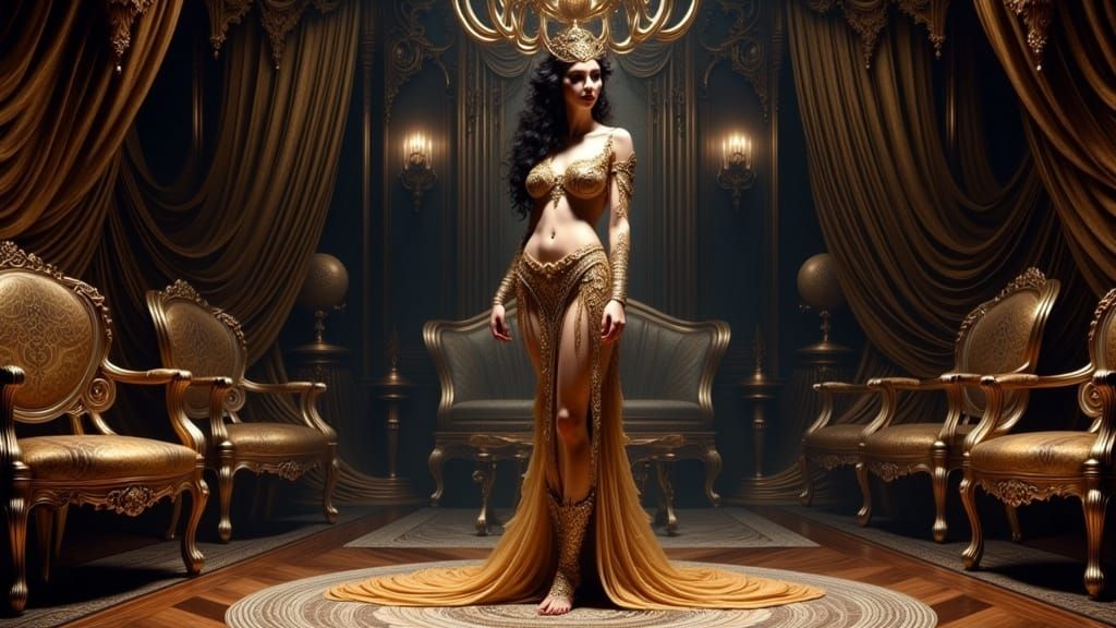 Ethereal Belly Dancer in Lavish, Moonlit Attire