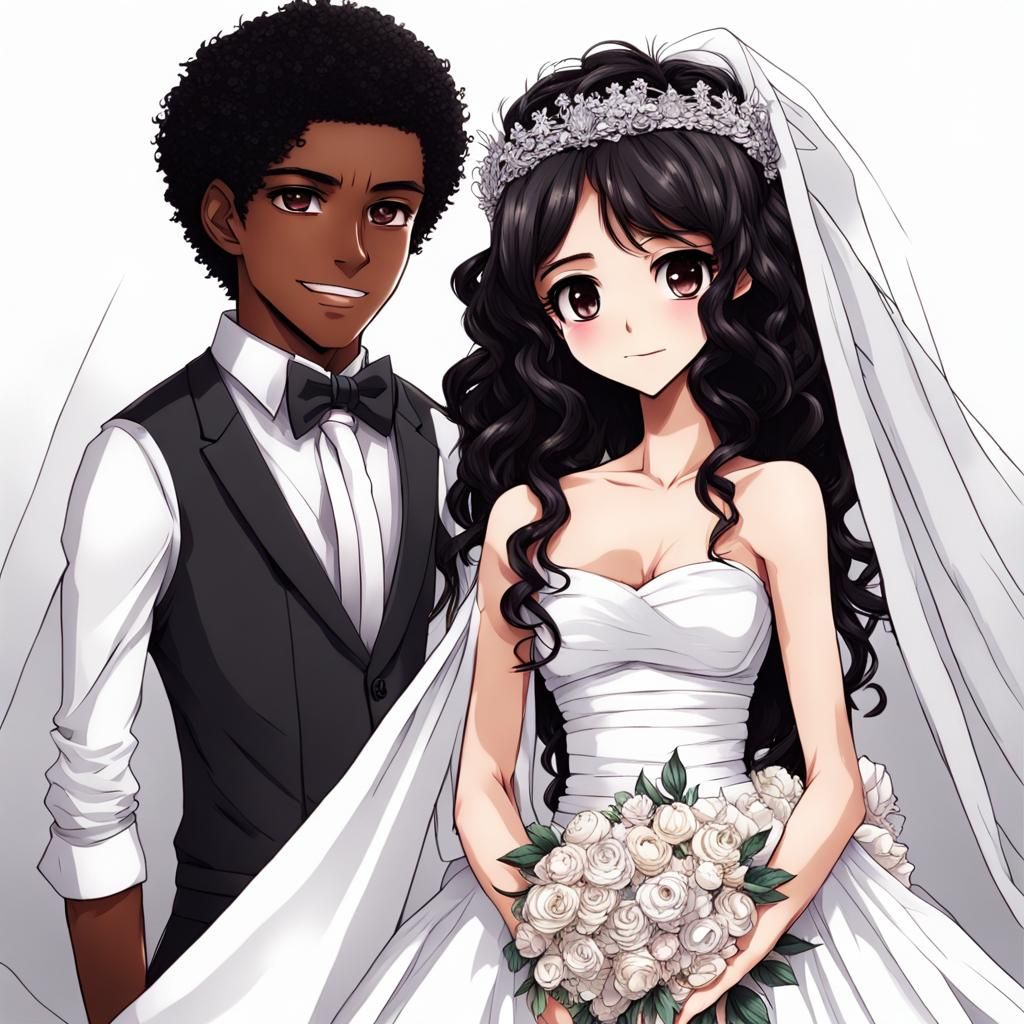 Manga Style Wedding Scene with Black Couple