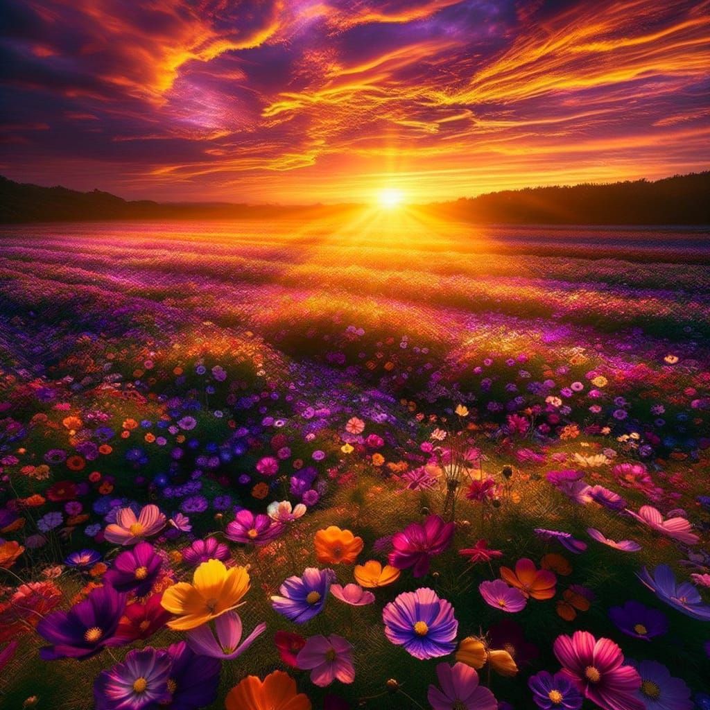 Golden Hour Illuminates Vibrant Exotic Wildflowers