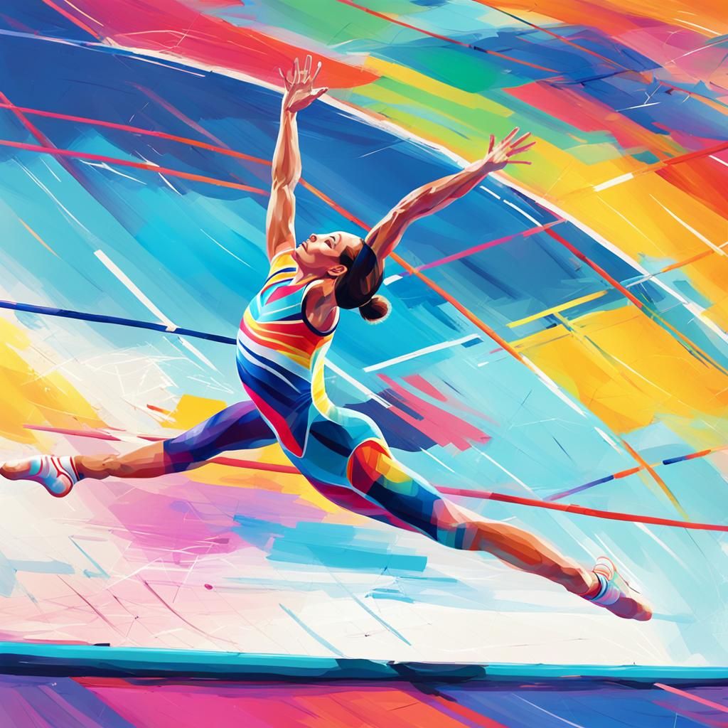 Gymnast's Double Somersault: Vibrant Digital Concept Art