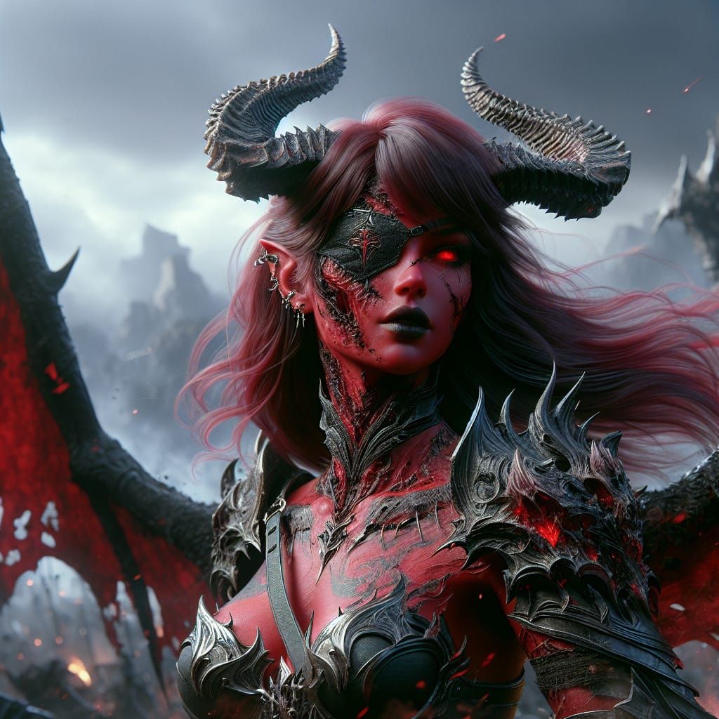 Surreal Demoness Warrior in Hyperrealistic Hyperdetail