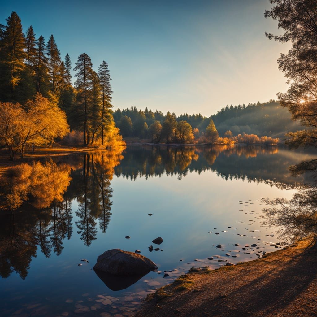 Blue Lake Serenity: Golden Hour Reflections