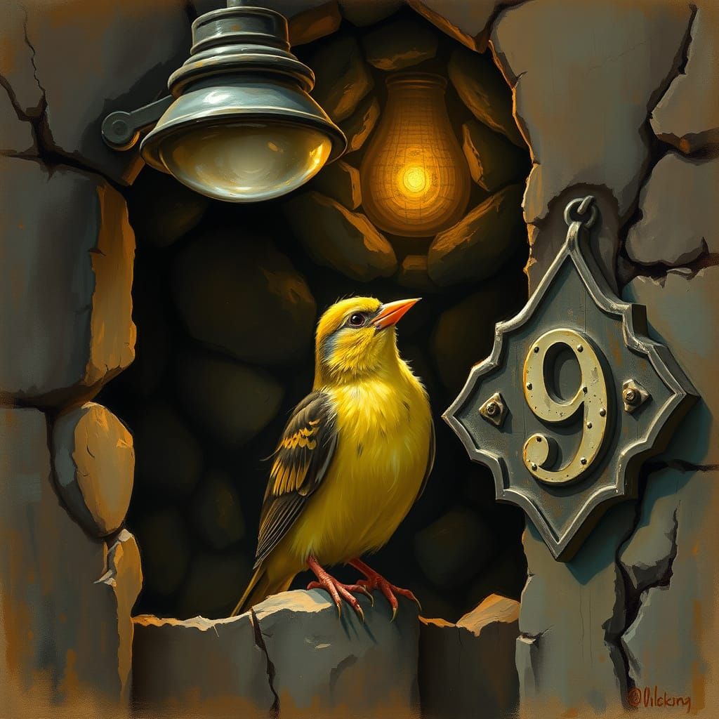 Canary in Coal Mine Entrance in Rockwell Style