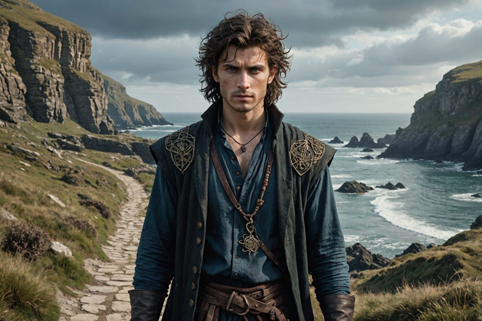 Brooding Sorcerer on Coastal Path Digital Painting