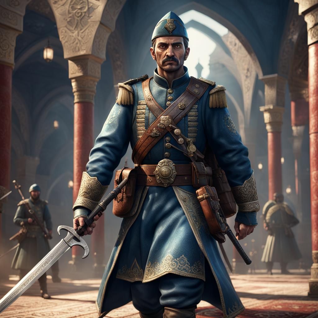 Ottoman Soldier with Falchion: Detailed Fantasy Art