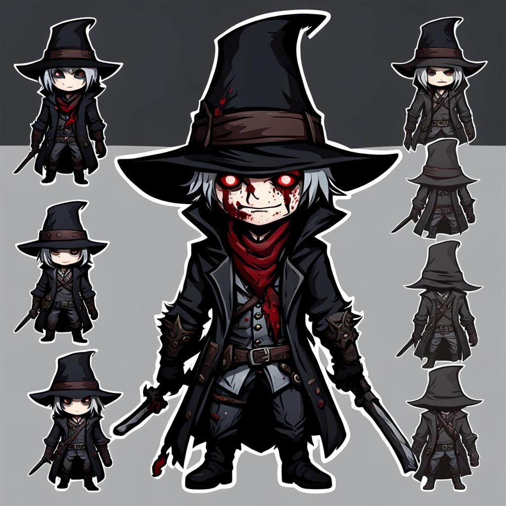 Chibi Bloodborne Hunter in a Bloody Dark Scene