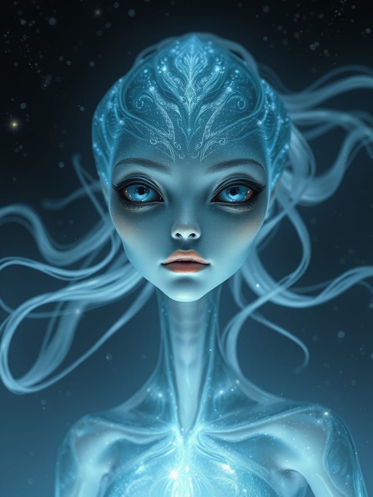 ""A stunning alien being, her beauty defies anything seen before. Her features are ethereal and otherworldly, yet captiv...