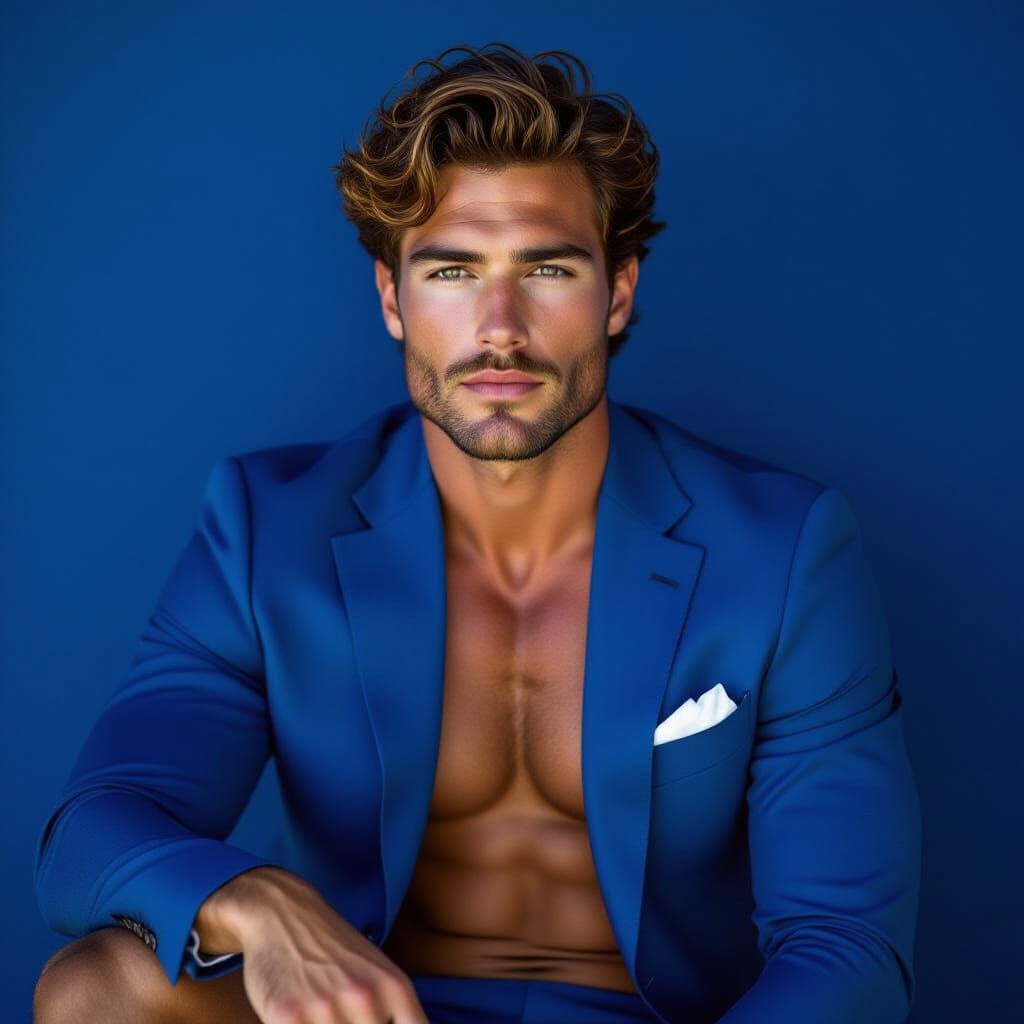 Man in Blue Suit: High-Fashion Editorial Portrait