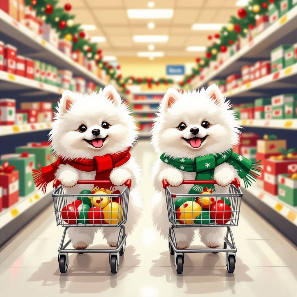 Pomeranians Christmas Shopping in Walmart