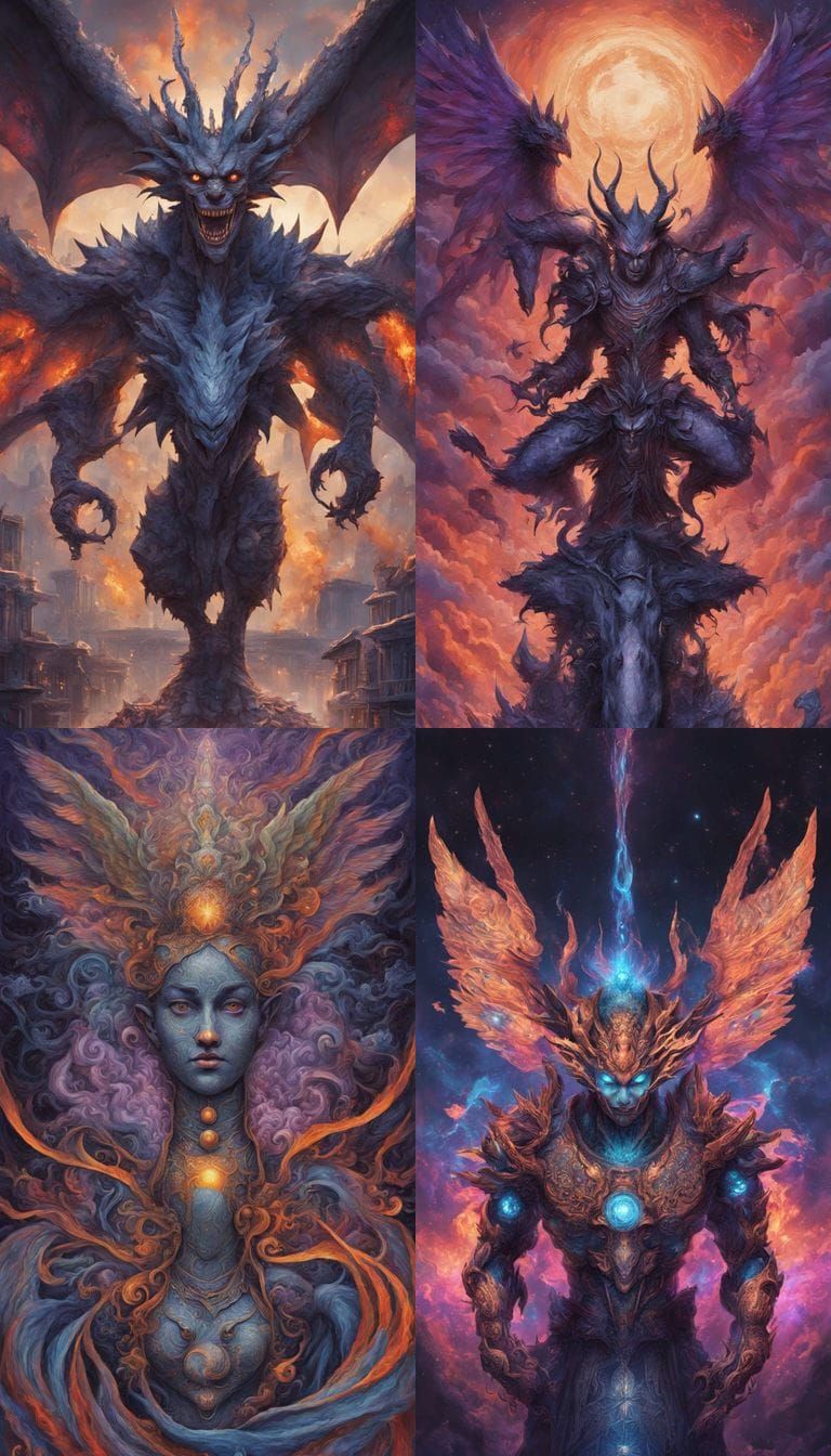 Shadow Dragon Rider in Cosmic Surrealism Style