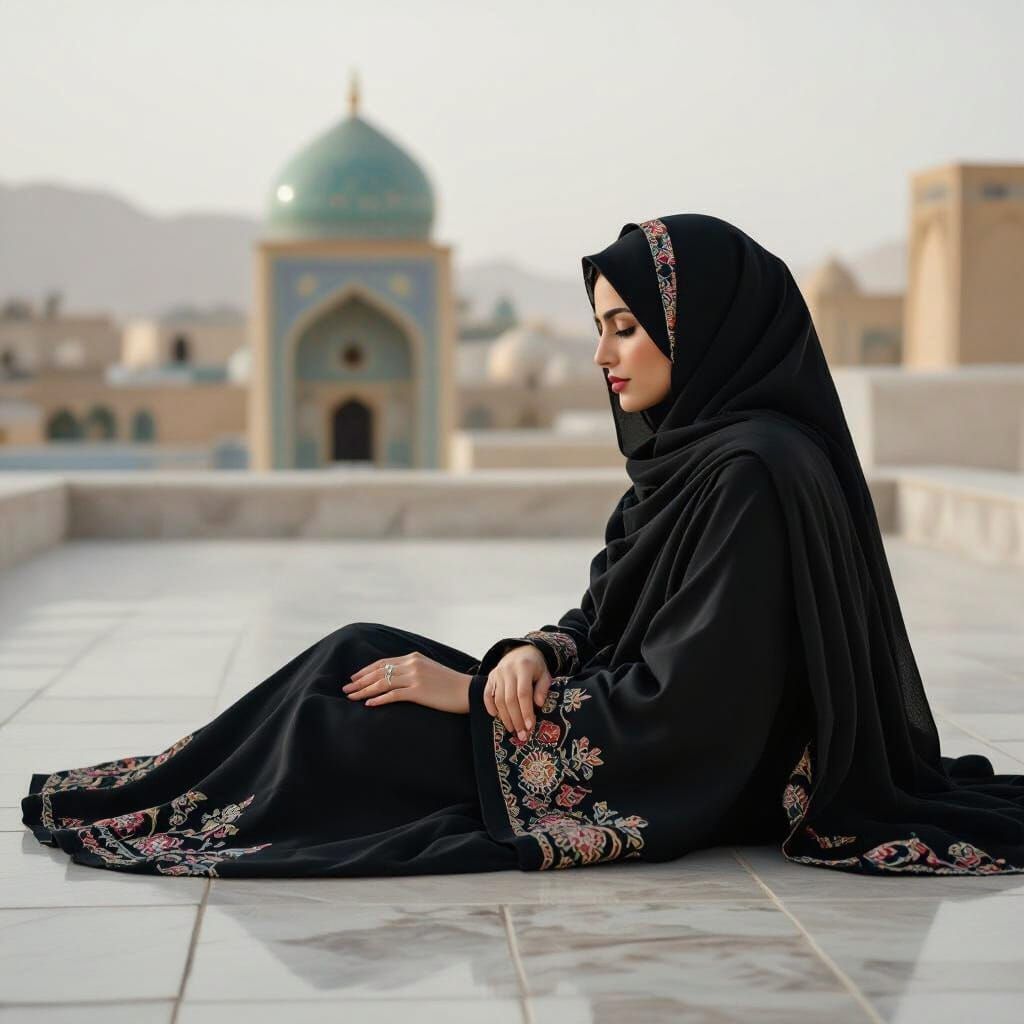 Contemplative Woman in Manteau on Rooftop