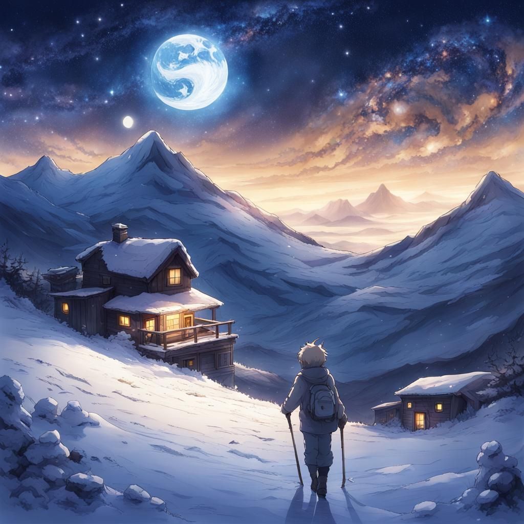 Magical Starry Mountainscape in Anime Key Visual Style