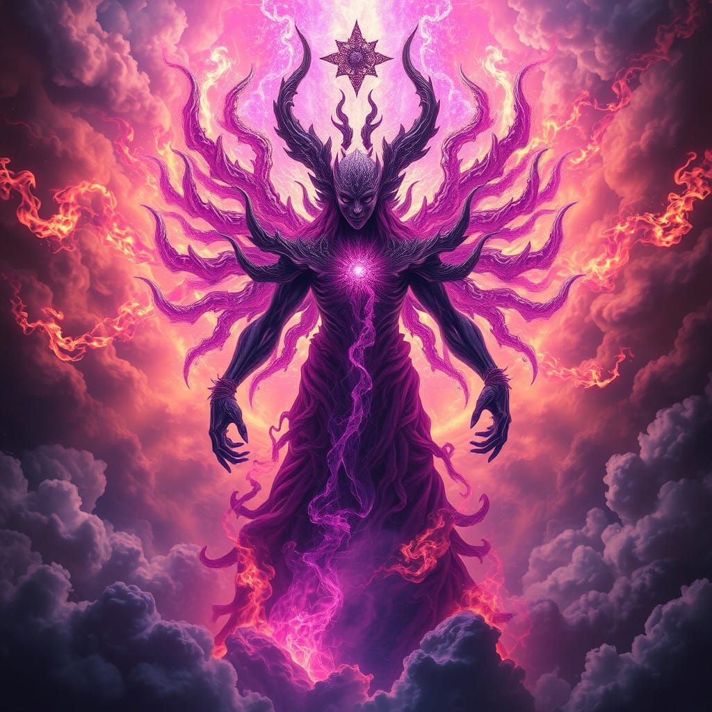Omnipotent Dark Deity Radiates Mystical Fire and Ethereal Gl...