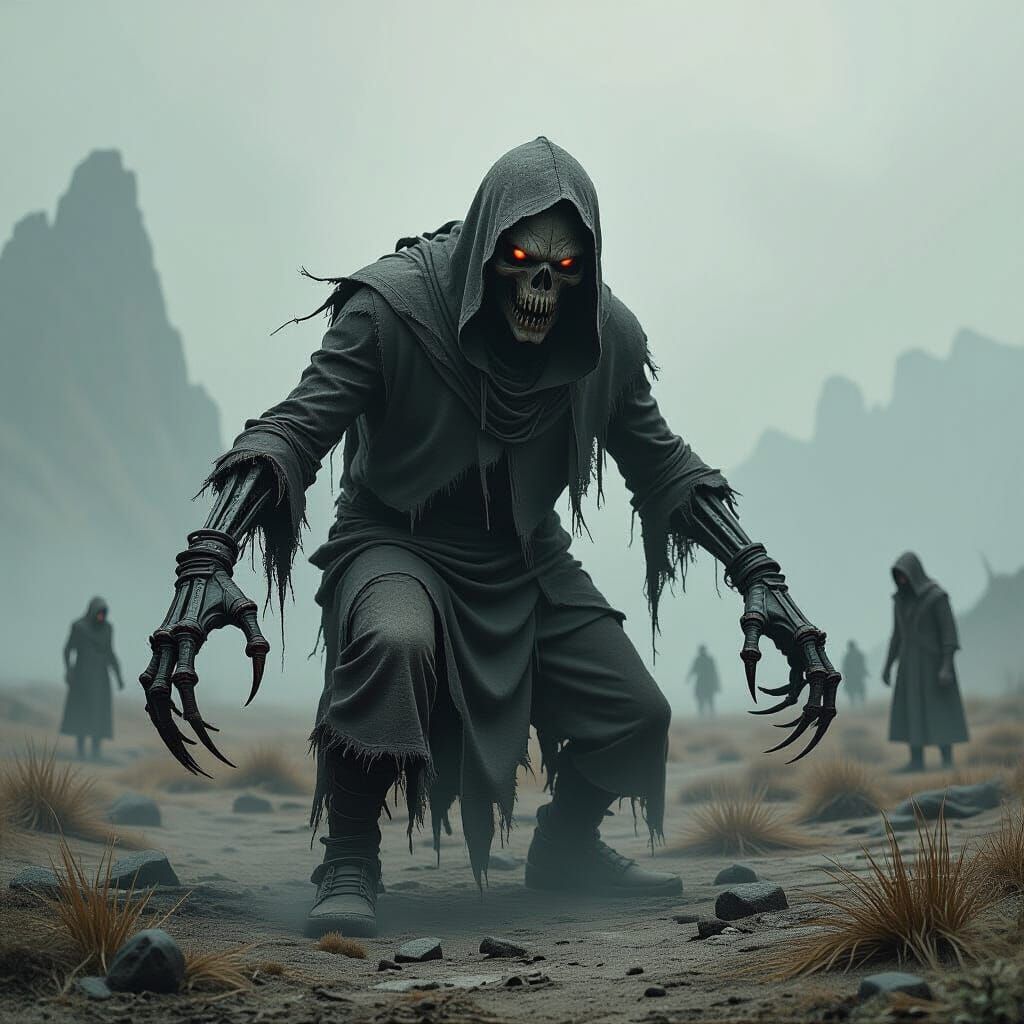 Lonely Iron-Clawed Creature in Gothic Landscape