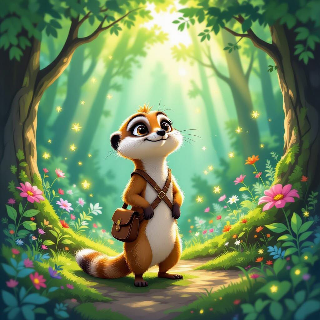 Whimsical Meerkat Explorer in Enchanted Forest