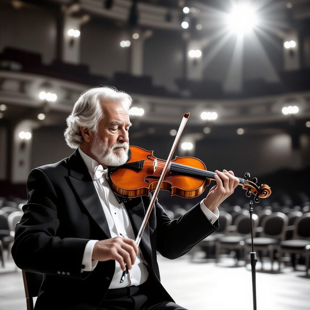 Violinist in Grayscale with Amber Violin