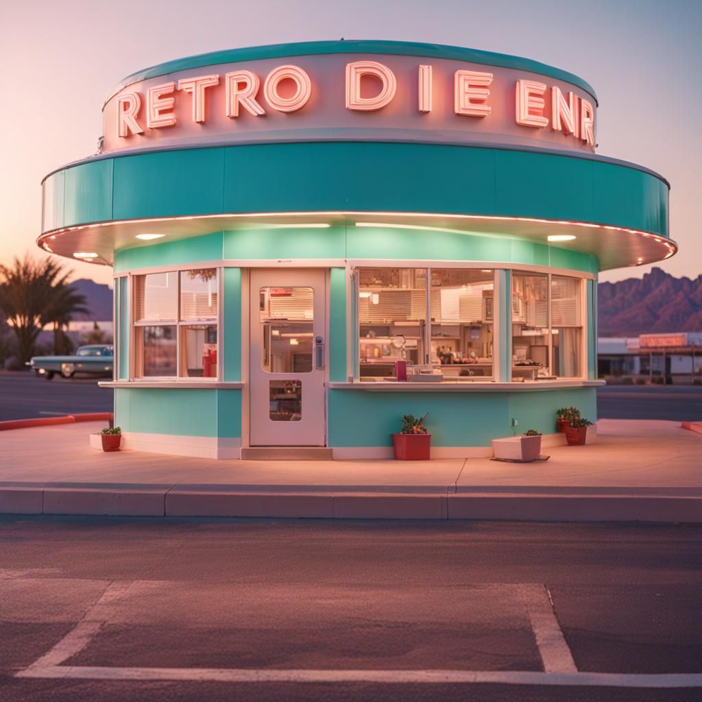 Retro 1950s Diner in Arizona, Wes Anderson Style