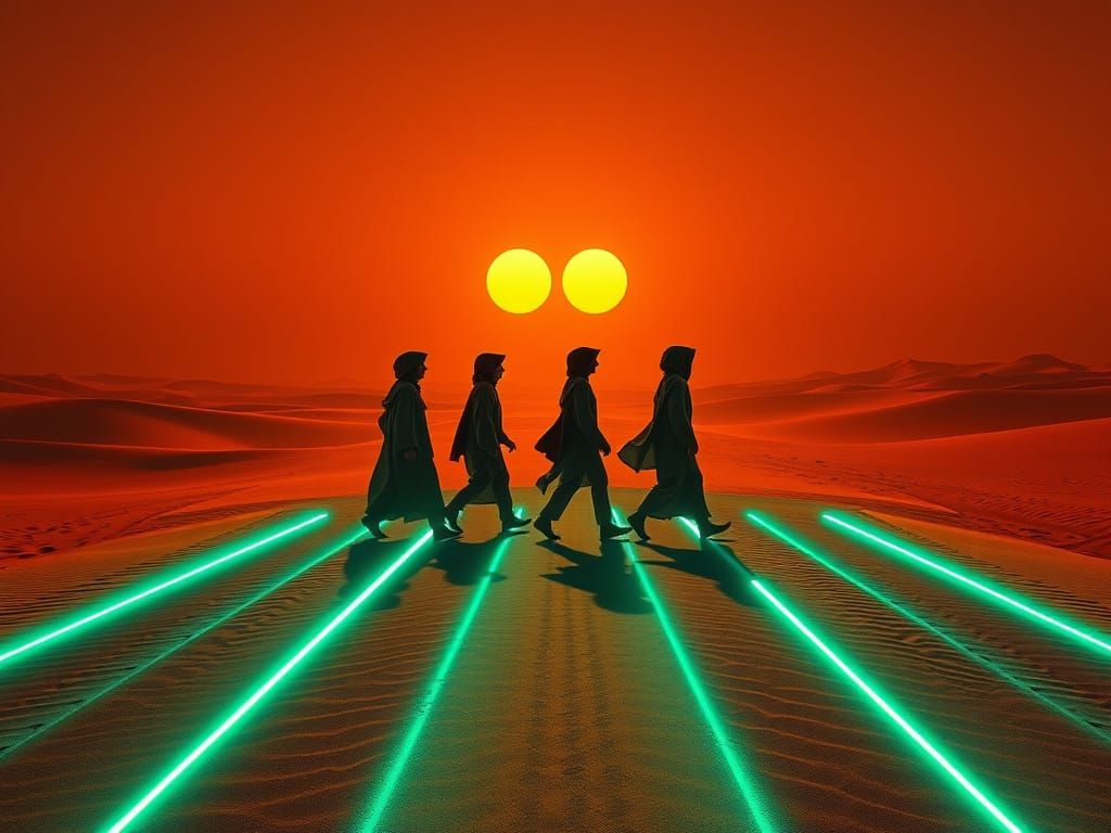 Surreal Neon Crosswalk in Desert with Jedi Nomads