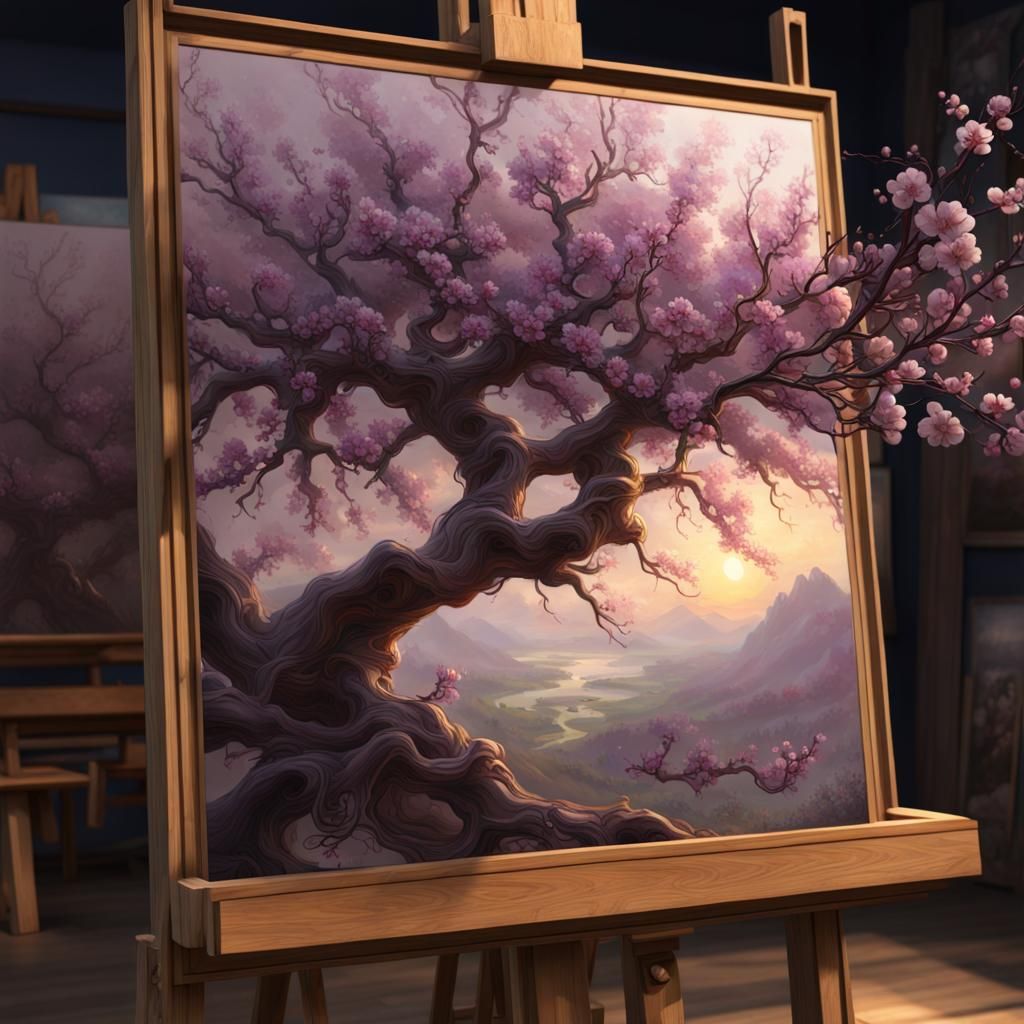 Plum Blossom Tree Painting in Dark Fantasy Style