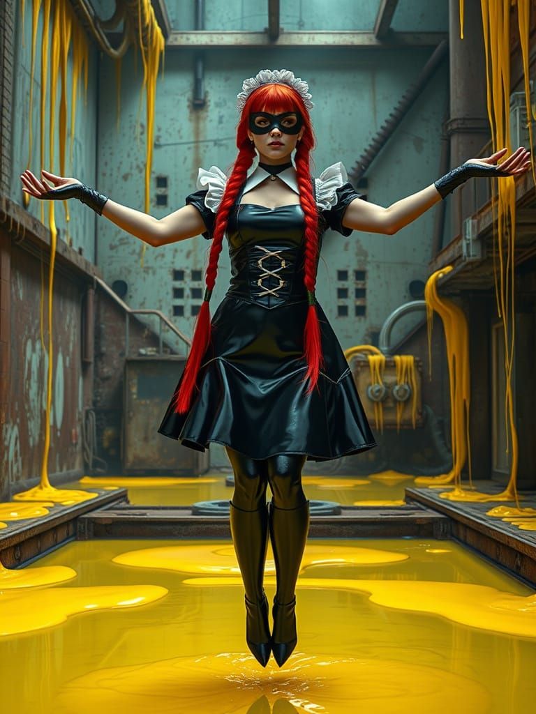 Maid in Latex over Yellow Slime, Gritty Sci-Fi