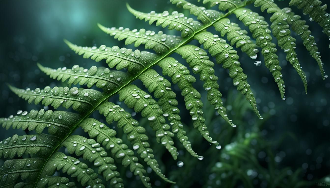 Fern Leaf with Dew Drops: Detailed Matte Painting