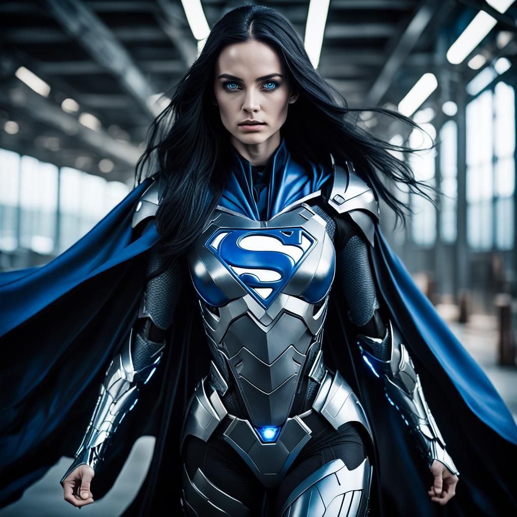 Woman in Symbiont Cyber Armor with Flowing Cape