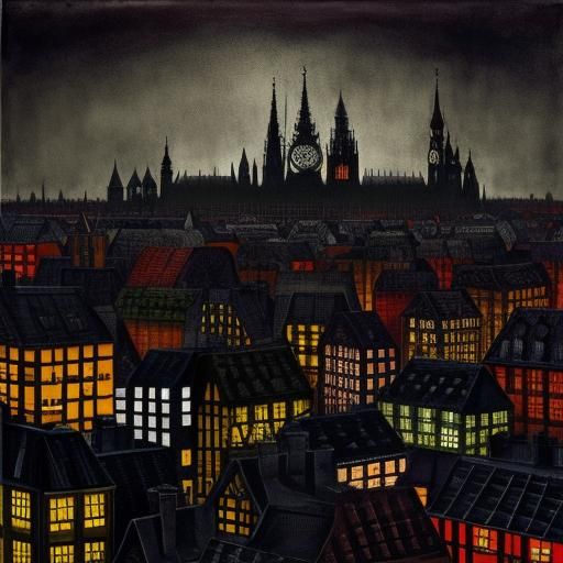 Sinister Speicherstadt: Encaustic Gel-Print in Burton/Klee S...