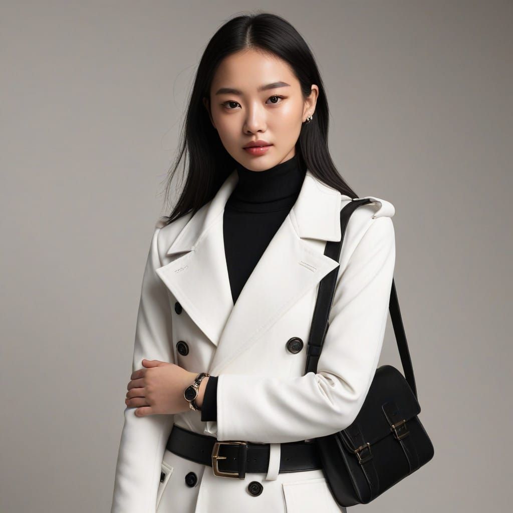 East Asian Woman in Modern Street Style