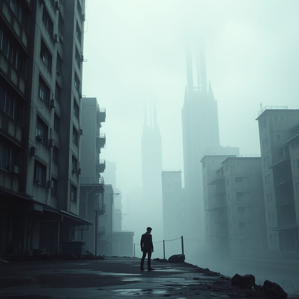 Eerie Timeless Metropolis in a Distorted Haze
