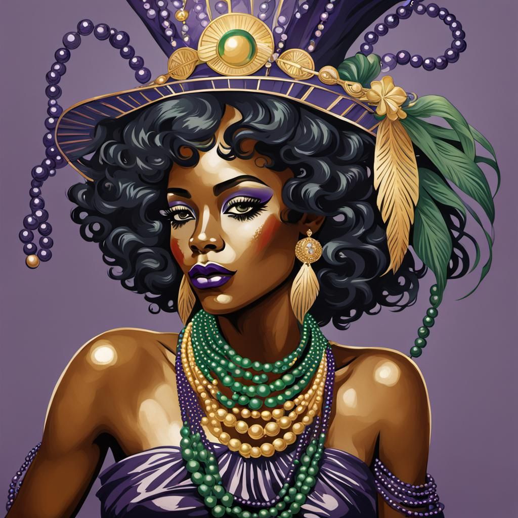 Mardi Gras Woman in Art Deco Art Nouveau Style