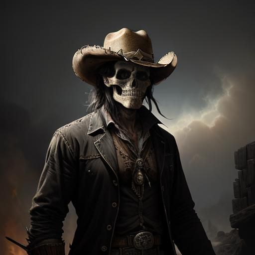 Renegade Skull in Cowboy Hat, Engraving Art