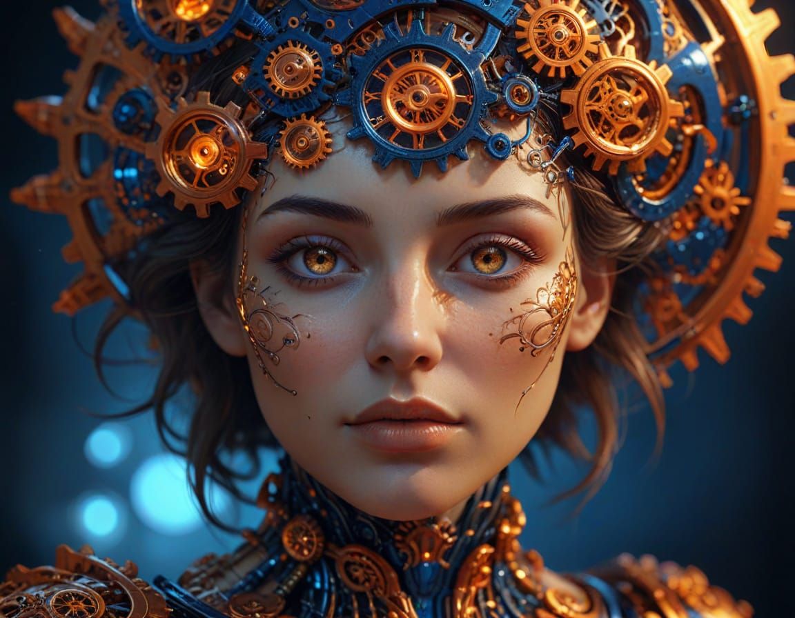 Surrealism Masterpiece: Tranquil Face Amidst Vibrant, Glowin...