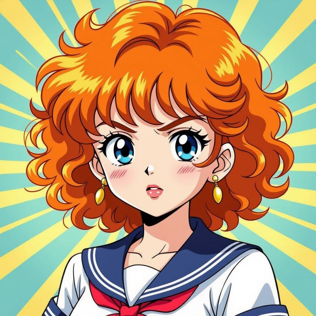 Energetic Anime Girl with Orange Hair and Blue Eyes