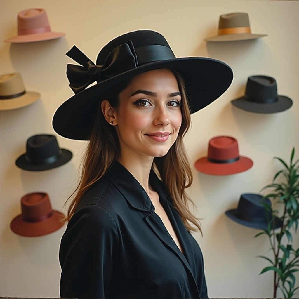 Elegant Woman in Black Hat: An Impasto Oil Painting