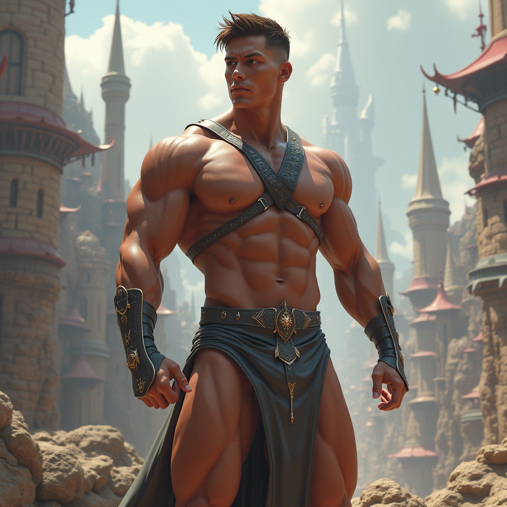 Heroic Muscular Figure in Fantasy Environment