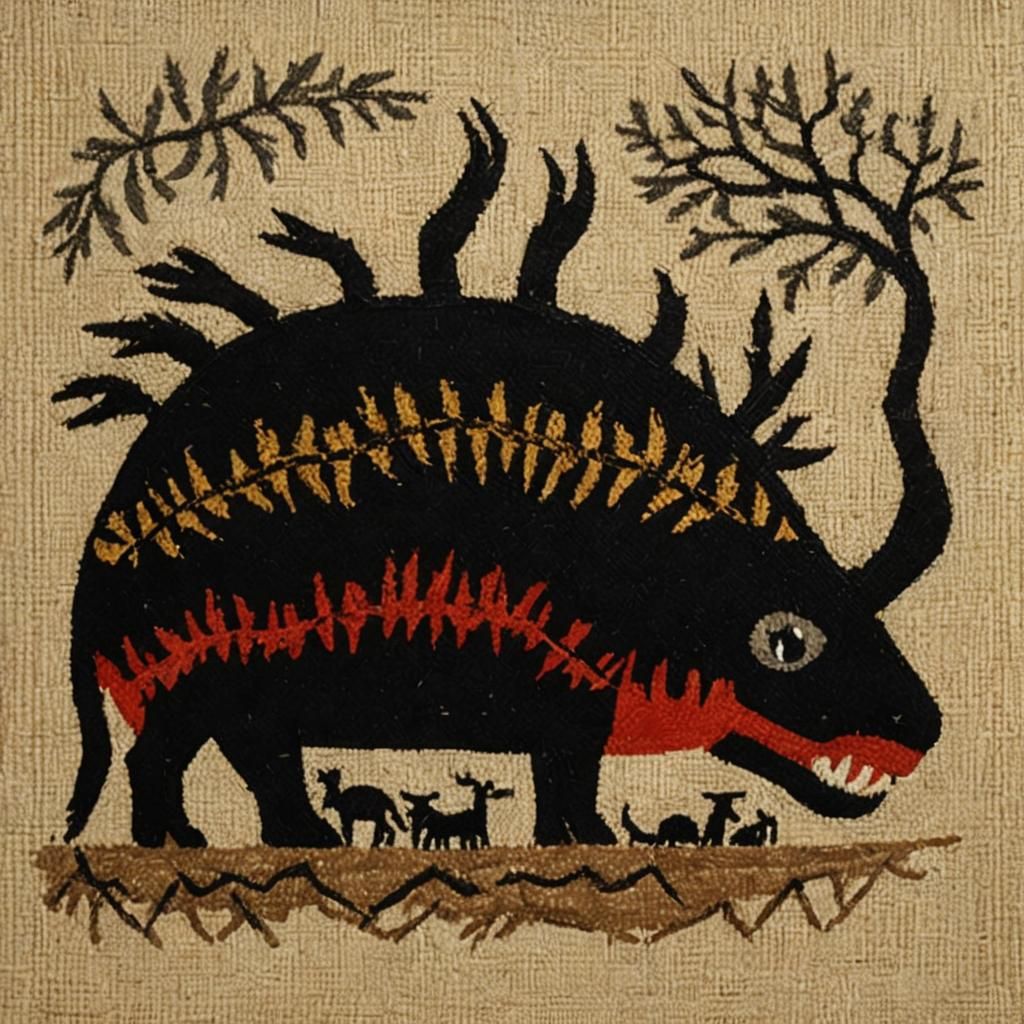 Prehistoric Cave Art in Needlepoint Style